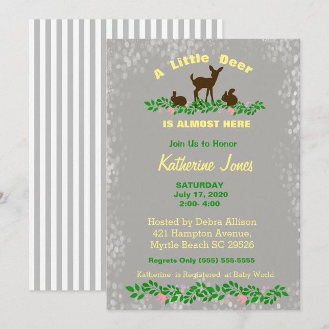 Invitation au Baby shower de cerfs de bébés mignon (Devant / Derrière)