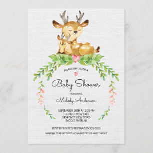 Invitation au Baby shower de cerfs de bois doux