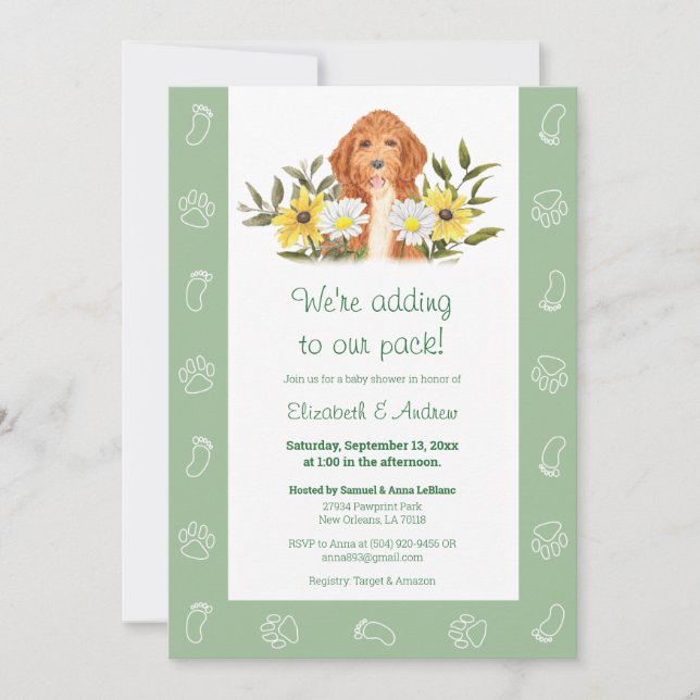 Invitation au Baby shower de chien de chien doré v (Devant)