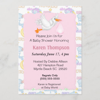 Invitation au Baby shower de cigogne