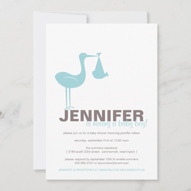 Invitation au Baby shower de cigogne (Devant)