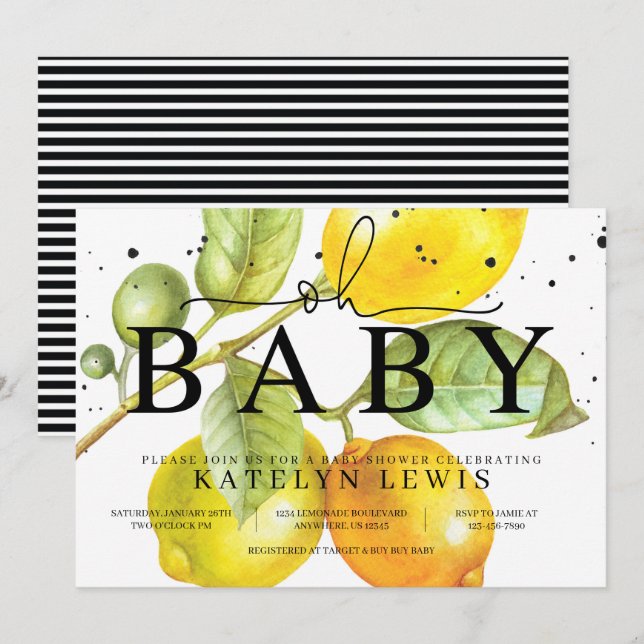 Invitation au Baby shower de citron (Devant / Derrière)