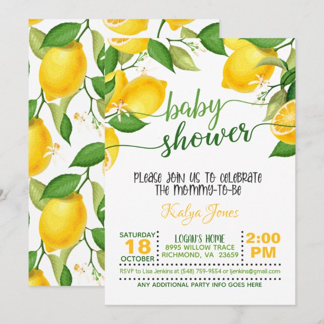 Invitation au Baby shower de citron (Devant / Derrière)
