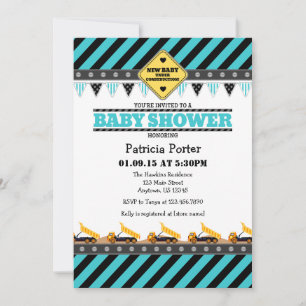 Invitation au Baby shower de construction Turquois