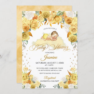 Invitation au Baby shower de couchage floral jaune