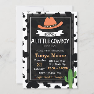 Invitation au Baby shower de Cowboy (orange)