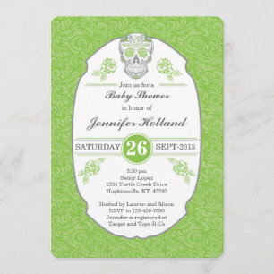 Invitation au Baby shower de crâne de Damas en ver