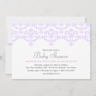Invitation au Baby shower de Damas violet élégant