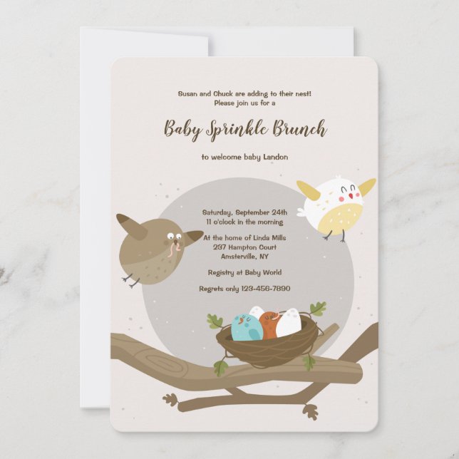 Invitation au Baby shower de famille d'oiseaux (Devant)