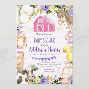 Invitation au Baby shower de ferme pour filles