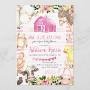 Invitation au Baby shower de ferme pour filles