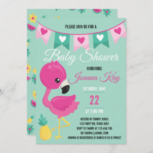 Invitation au Baby shower de Flamant rose rose béb