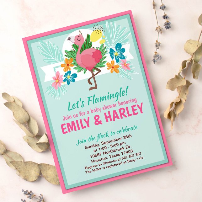 Invitation au Baby shower de Flamant rose tropical (Créateur téléchargé)