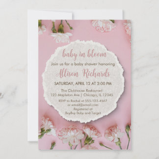 Invitation au Baby shower de fleurs blanches | Élé