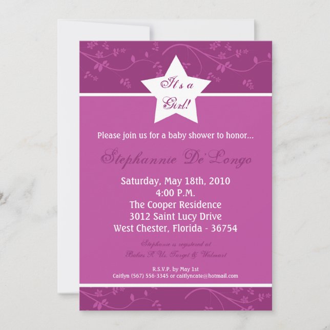 Invitation au Baby shower de fleurs Purple STAR {T (Devant)