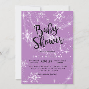 Invitation au Baby shower de flocon de neige viole