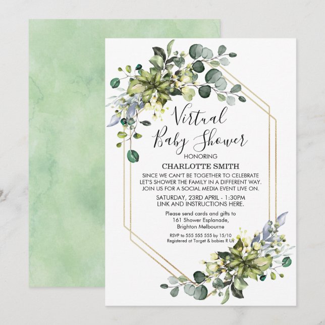 Invitation au Baby shower de Foliage géométrique v (Devant / Derrière)