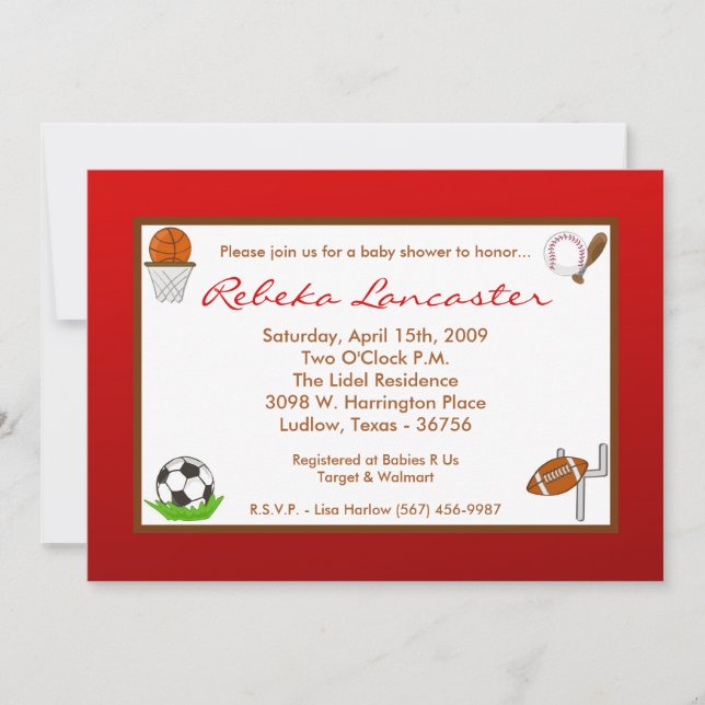 Invitation au Baby shower de football Red Boy Spor (Devant)