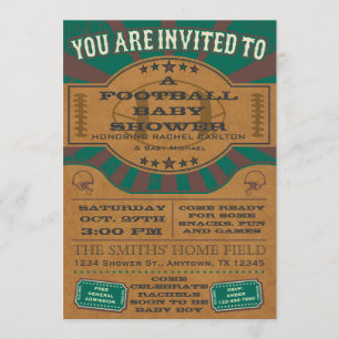 Invitation au Baby shower de football Vintage vert