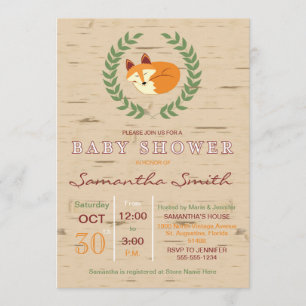 Invitation au Baby shower de Fox couché de bois