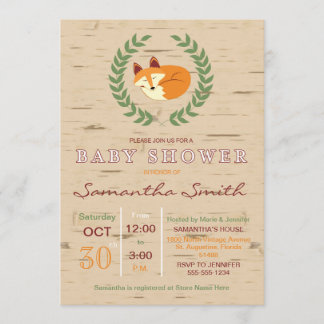 Invitation au Baby shower de Fox couché de bois