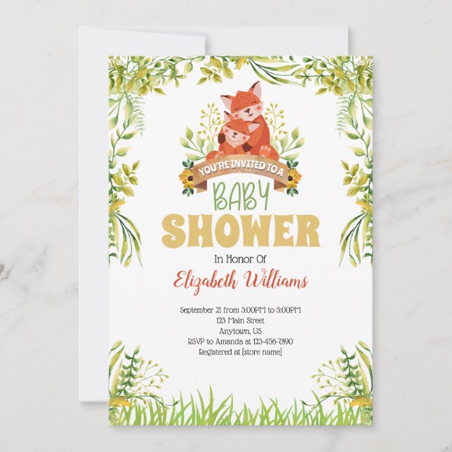 Invitation au Baby shower de Fox de bois (Devant)