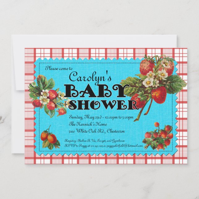 Invitation au Baby shower de fraise (Devant)