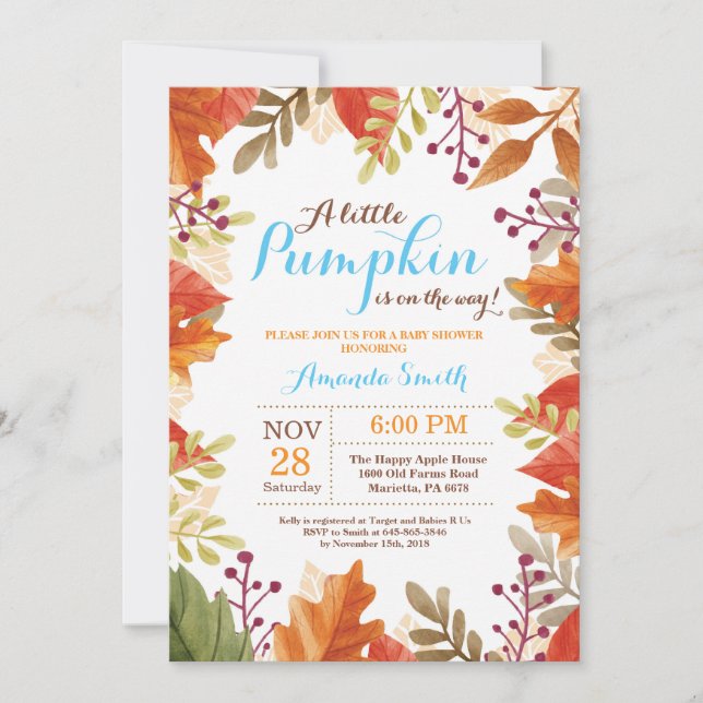 Invitation au Baby shower de garçon d'automne (Devant)