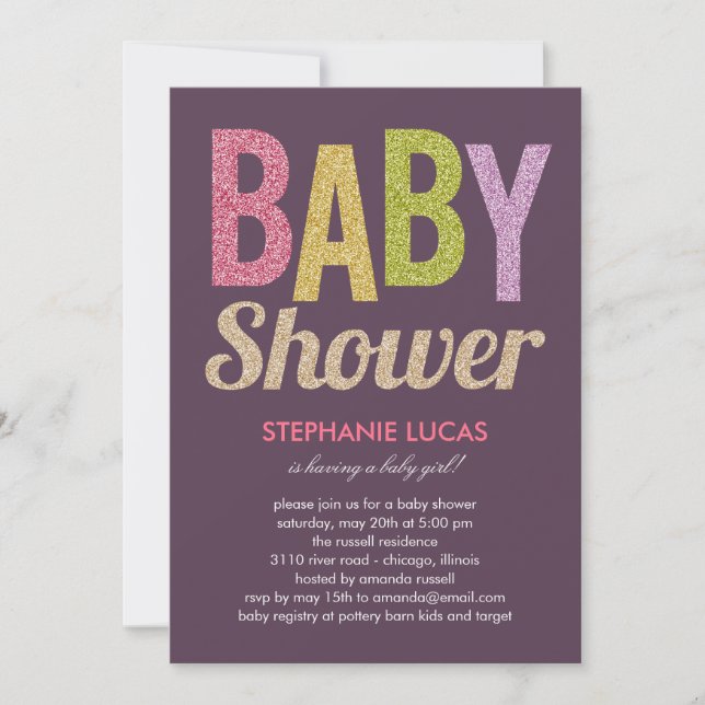 Invitation au Baby shower de Glittery - Girl (Devant)