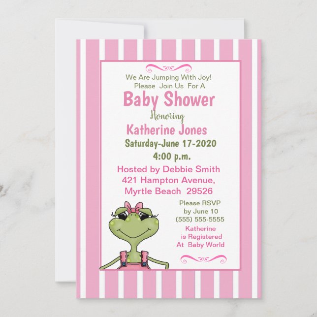 Invitation au Baby shower de grenouille mignonne (Devant)