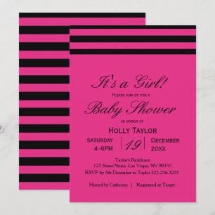 Invitation au Baby shower de  Hot Pink & Black Str