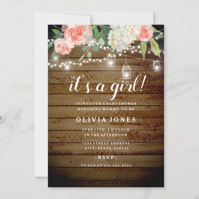 Invitation au Baby shower de Jardin Floral Rustiqu (Devant)