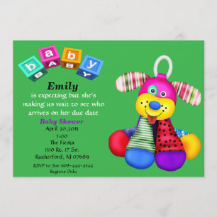 Invitation au Baby shower de jouets multicolores
