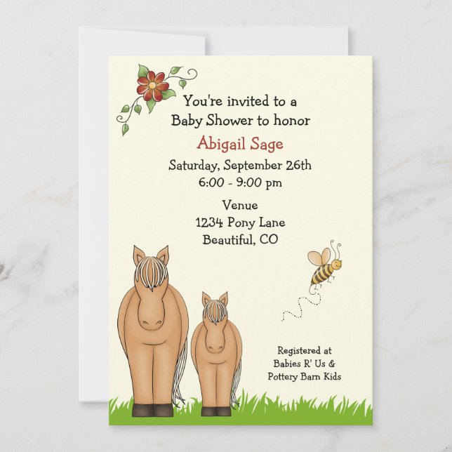 Invitation au Baby shower de jument et de poulain  (Devant)
