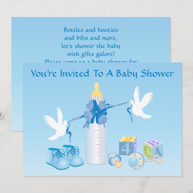 Invitation au Baby shower de la bouteille bleue (Devant / Derrière)