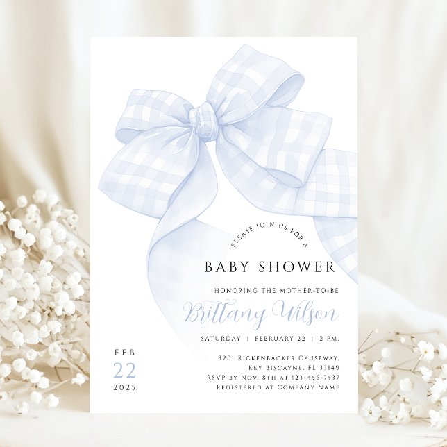 Invitation au Baby shower de la Bow bleue En vichy (Créateur téléchargé)