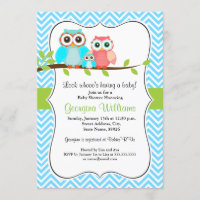 Invitation au Baby shower de la chouette bleue