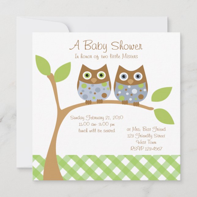 Invitation au Baby shower de la Chouette Twin (Devant)