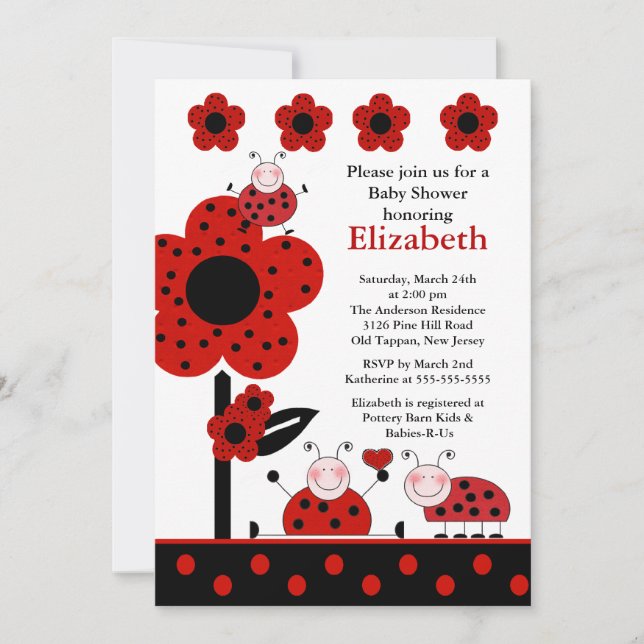 Invitation au Baby shower de la coccinelle (Devant)