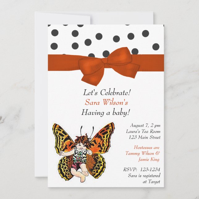 Invitation au Baby shower de la fée des papillons (Devant)