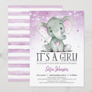 Invitation au Baby shower de la fille Eléphant Vio