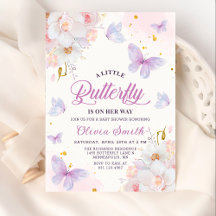 Invitation au Baby shower de la fille papillon flo
