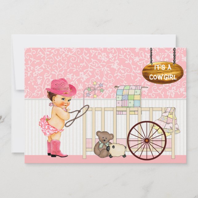 Invitation au Baby shower de la fille Vintage (Devant)