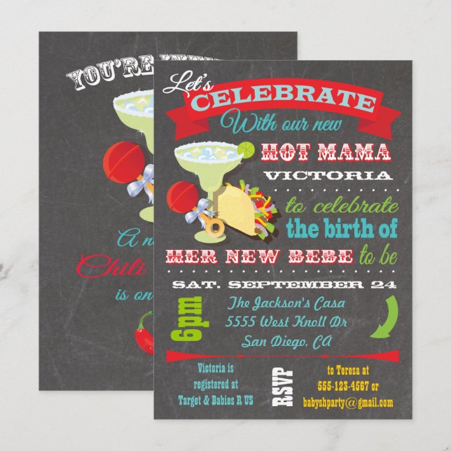 Invitation au Baby shower de la Foire chaude mexic (Devant / Derrière)