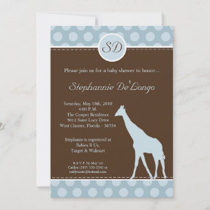 Invitation au Baby shower de la girafe bleu Polka