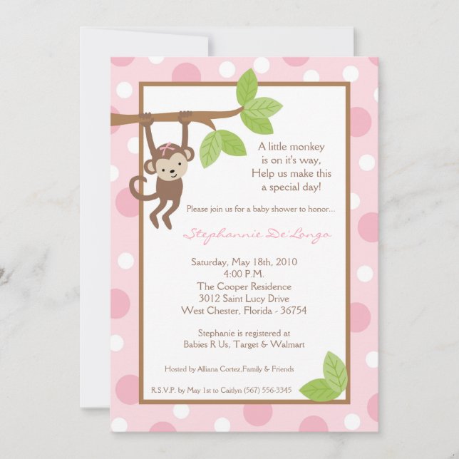 Invitation au Baby shower de la jungle de singe ro (Devant)