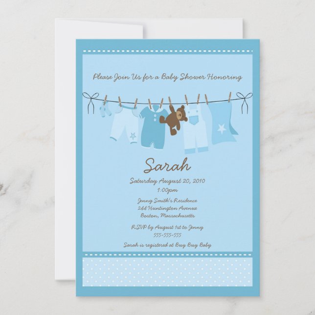Invitation au Baby shower de la ligne bleue (Devant)