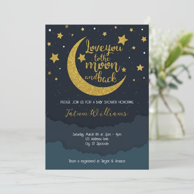 Invitation au Baby shower de la Lune et du dos (Debout devant)