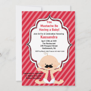 Invitation au Baby shower de la moustache rouge