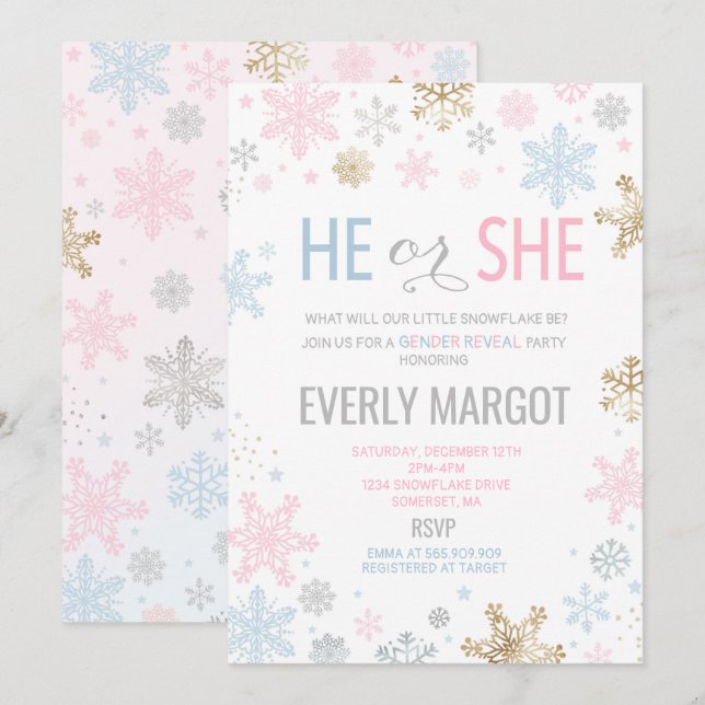 Invitation au Baby shower de la révélation du genr (Devant / Derrière)